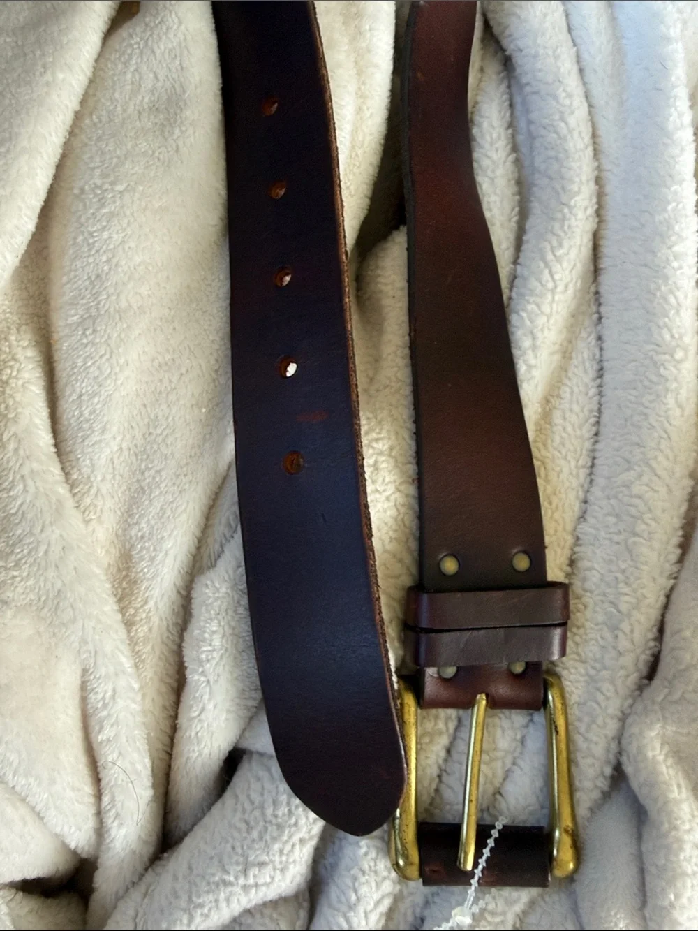 Vintage Robbie Nelson Brown Leather Belt with Brass Hook Buckle Size M/L